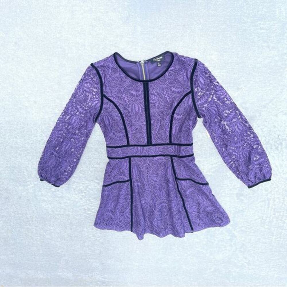 Juicy Couture Purple Lace Dress Black Velvet Trim Mini Black Label‎ - Picture 13 of 13